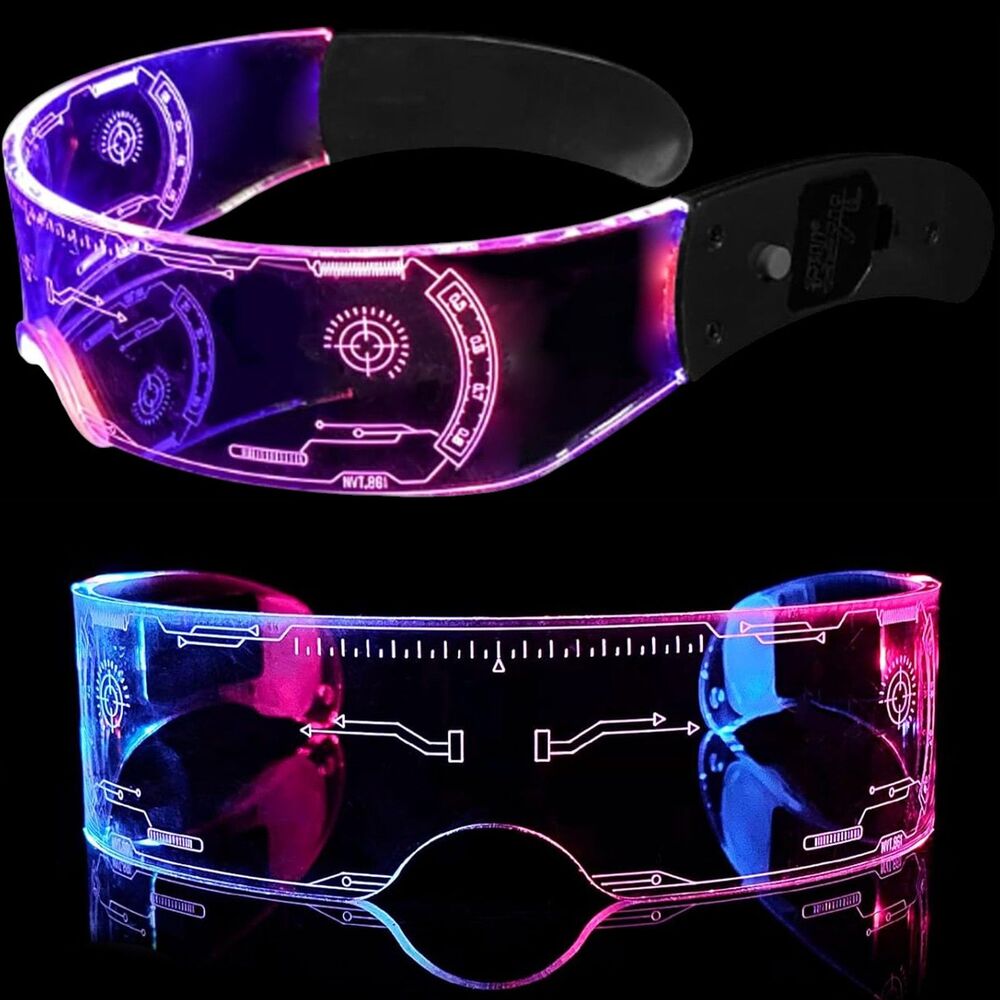 Unisex LED Light Up Futuristic Glasses 7 Colors 4 Modes Cyberpunk Costume Party